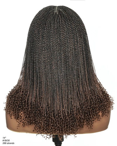 Bona - Perruque tressée micro box sans nœuds 14" HD entièrement en dentelle avec pointes bouclées