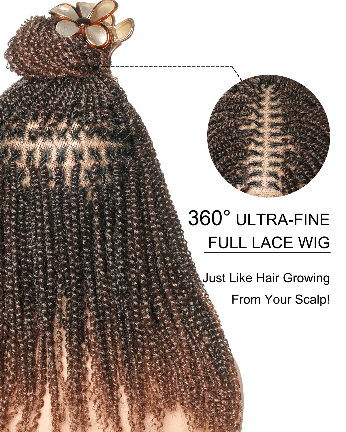 Pona - Perruque tressée Micro Passion Twist en dentelle complète suisse HD de 14 po