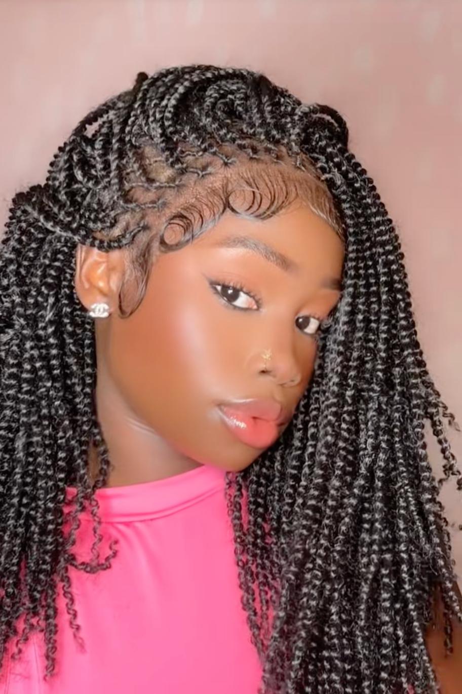 Pona - Perruque tressée Micro Passion Twist en dentelle complète suisse HD de 14 po
