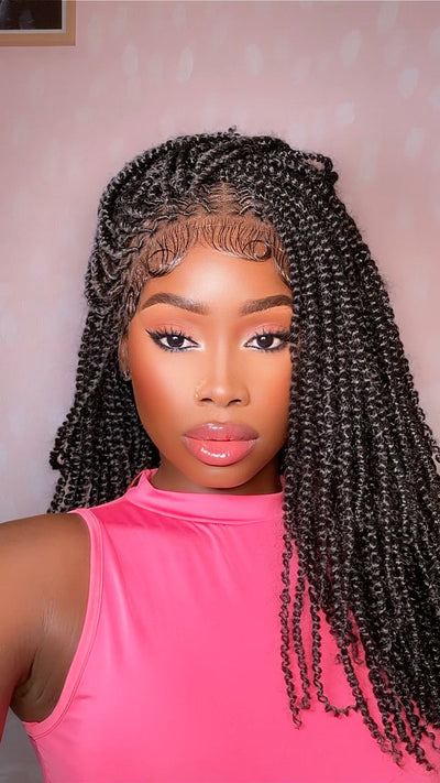 Pona - Perruque tressée Micro Passion Twist en dentelle complète suisse HD de 14 po