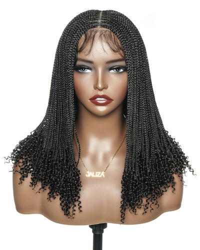 Bona - Perruque tressée micro box sans nœuds 14" HD entièrement en dentelle avec pointes bouclées