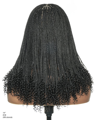 Bona - Perruque tressée micro box sans nœuds 14" HD entièrement en dentelle avec pointes bouclées