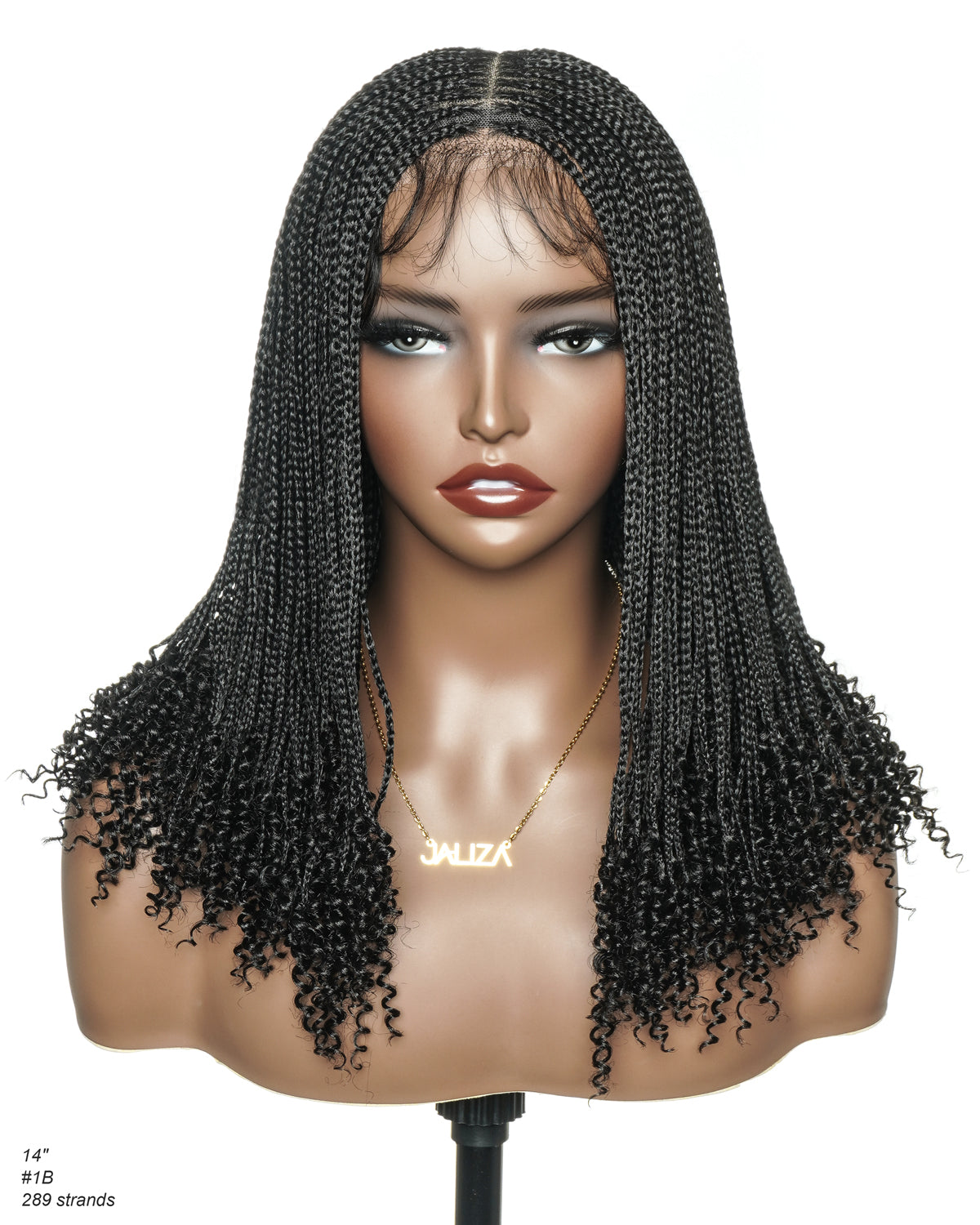 Bona - Perruque tressée micro box sans nœuds 14" HD entièrement en dentelle avec pointes bouclées