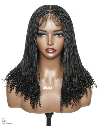 Bona - Perruque tressée micro box sans nœuds 14" HD entièrement en dentelle avec pointes bouclées