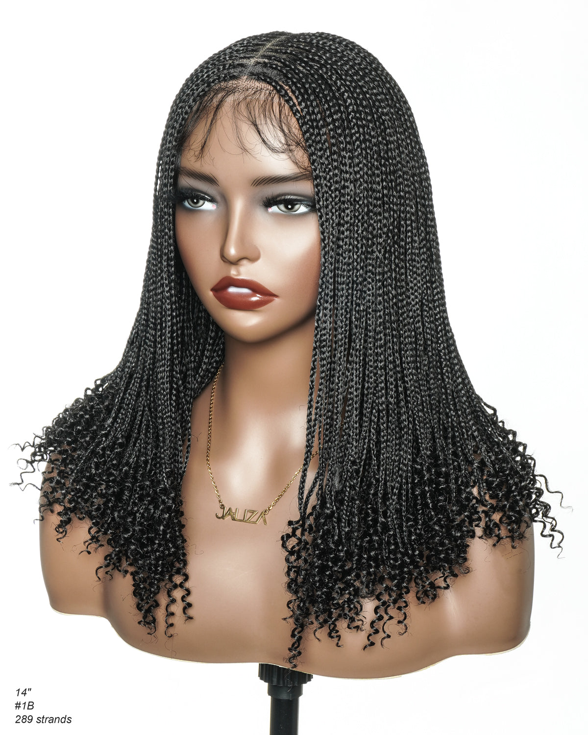 Bona - Perruque tressée micro box sans nœuds 14" HD entièrement en dentelle avec pointes bouclées