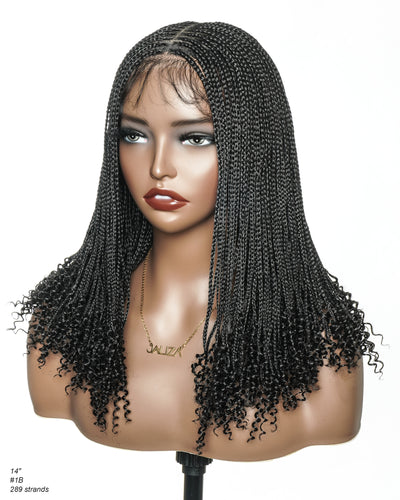 Bona - Perruque tressée micro box sans nœuds 14" HD entièrement en dentelle avec pointes bouclées