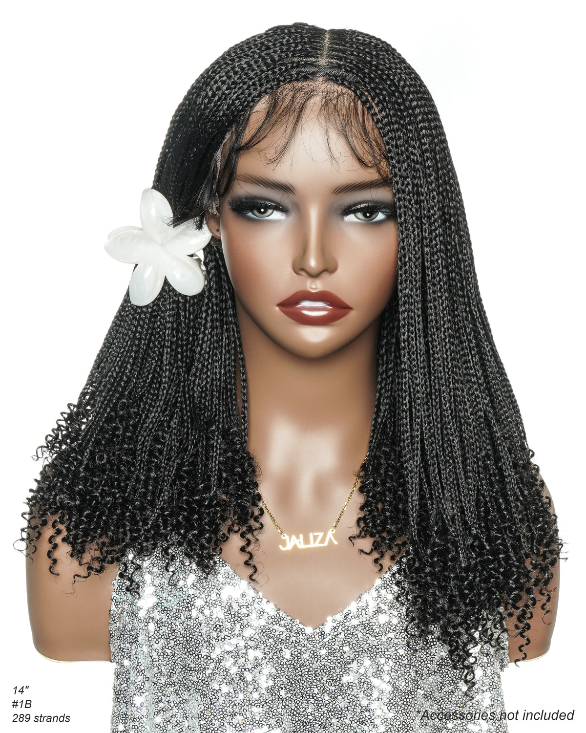 Bona - Perruque tressée micro box sans nœuds 14" HD entièrement en dentelle avec pointes bouclées