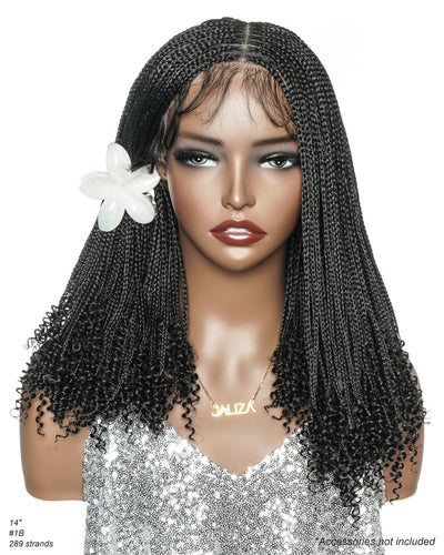 Bona - Perruque tressée micro box sans nœuds 14" HD entièrement en dentelle avec pointes bouclées