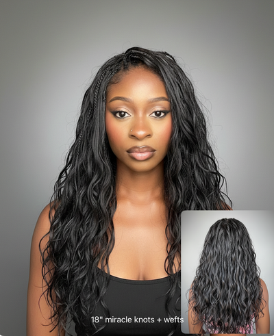 Solution de tressage autonome d'une heure : Nœuds miracle/Tresses Boho au crochet + Lot de tissages en cheveux naturels ondulés
