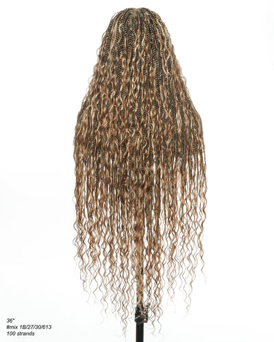 Perruque tressée de boîte Boho sans nœuds en dentelle complète HD 36" de couleur mélangée 1B 27 30 613