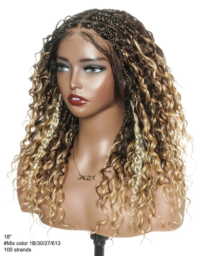 Solana - Cheveux Humains Pré-décolorés Dentelle Suisse HD Mélange Full Lace Couleur 1B 4 30 27 613 Perruque Tressée Boho Style Boho Box en Cheveux Humains