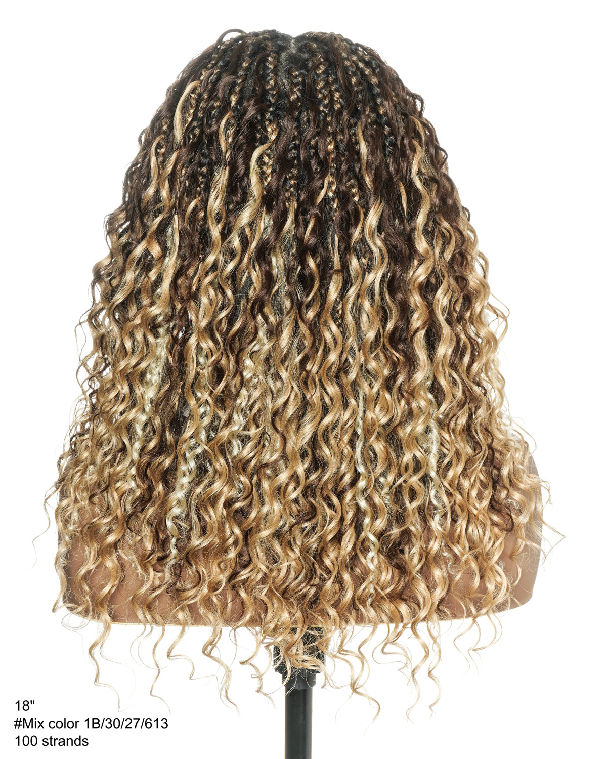 Solana - Cheveux Humains Pré-décolorés Dentelle Suisse HD Mélange Full Lace Couleur 1B 4 30 27 613 Perruque Tressée Boho Style Boho Box en Cheveux Humains