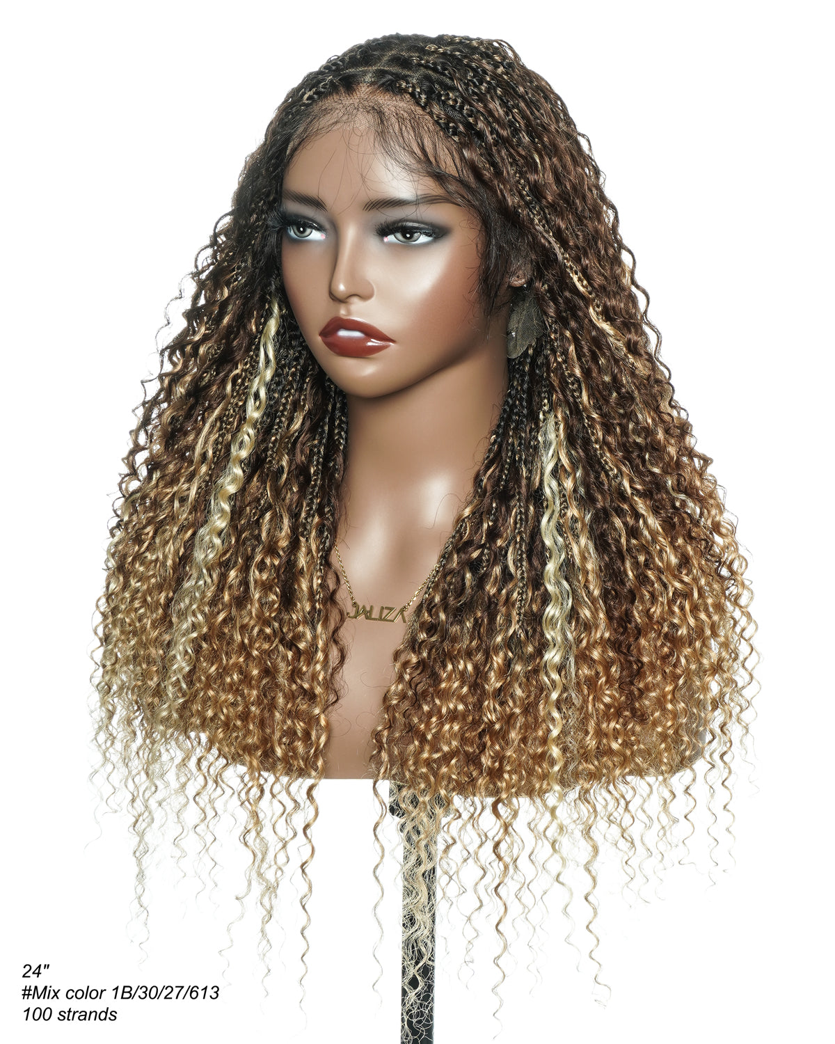Solana - Cheveux Humains Pré-décolorés Dentelle Suisse HD Mélange Full Lace Couleur 1B 4 30 27 613 Perruque Tressée Boho Style Boho Box en Cheveux Humains