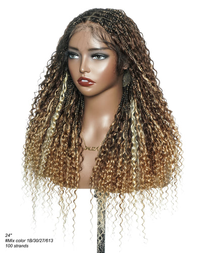 Solana - Cheveux Humains Pré-décolorés Dentelle Suisse HD Mélange Full Lace Couleur 1B 4 30 27 613 Perruque Tressée Boho Style Boho Box en Cheveux Humains
