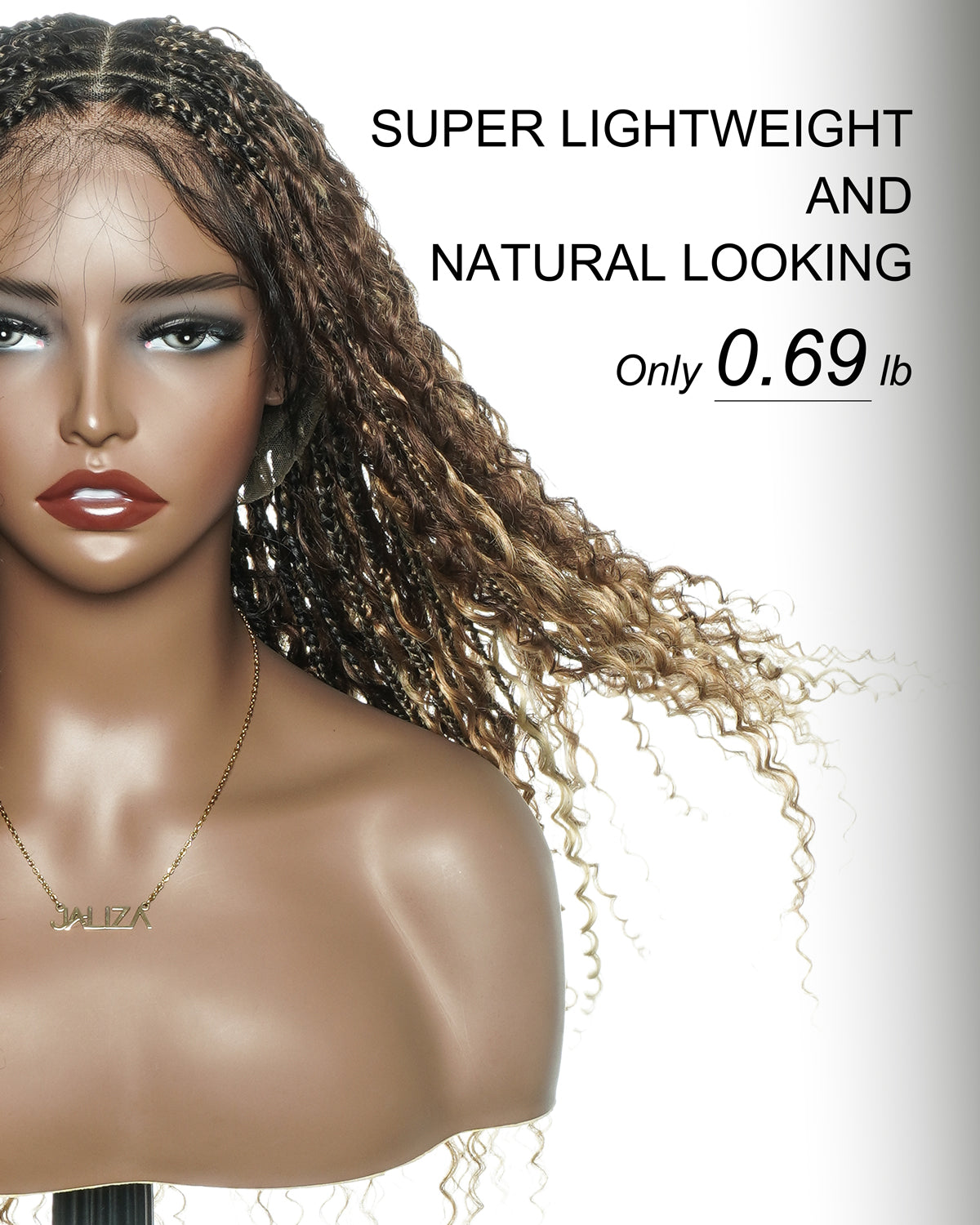 Solana - Cheveux Humains Pré-décolorés Dentelle Suisse HD Mélange Full Lace Couleur 1B 4 30 27 613 Perruque Tressée Boho Style Boho Box en Cheveux Humains