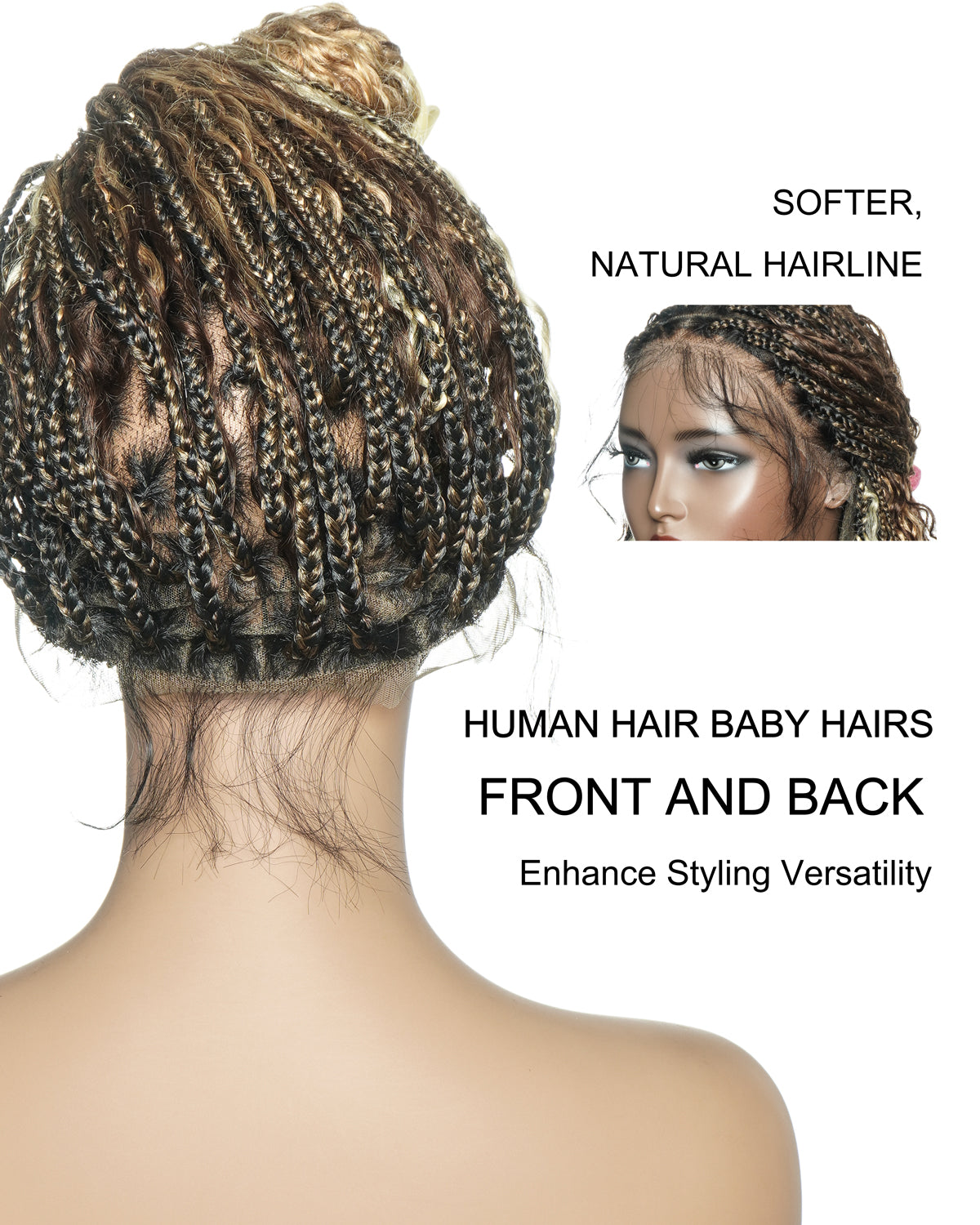 Solana - Cheveux Humains Pré-décolorés Dentelle Suisse HD Mélange Full Lace Couleur 1B 4 30 27 613 Perruque Tressée Boho Style Boho Box en Cheveux Humains