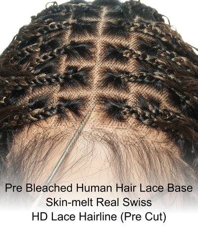 Solana - Cheveux Humains Pré-décolorés Dentelle Suisse HD Mélange Full Lace Couleur 1B 4 30 27 613 Perruque Tressée Boho Style Boho Box en Cheveux Humains