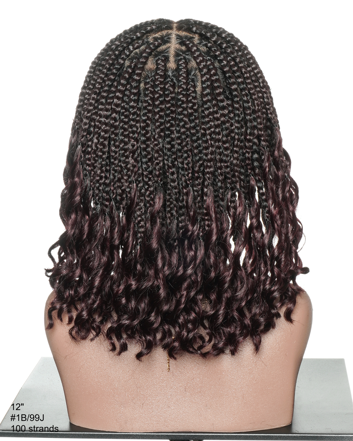 Nina - Perruque tressée sans colle, petite tête, bouts bouclés (bonnet petite taille pour petite tête)