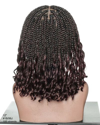 Nina - Perruque tressée sans colle, petite tête, bouts bouclés (bonnet petite taille pour petite tête)