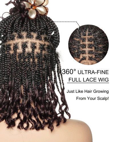 Nina - Perruque tressée sans colle, petite tête, bouts bouclés (bonnet petite taille pour petite tête)