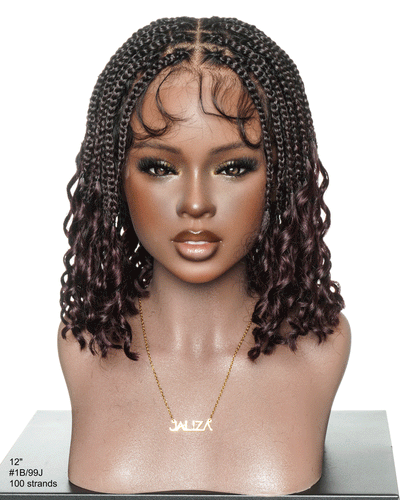Nina - Perruque tressée sans colle, petite tête, bouts bouclés (bonnet petite taille pour petite tête)