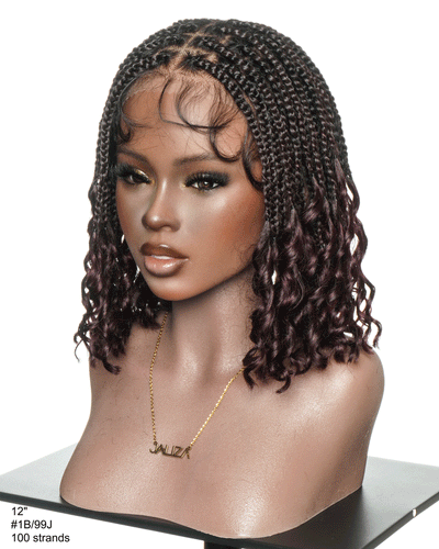 Nina - Perruque tressée sans colle, petite tête, bouts bouclés (bonnet petite taille pour petite tête)