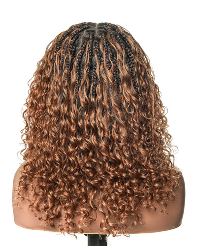 Kiki - Perruque tressée boîte bohème sans nœuds, sans colle, entièrement en dentelle, 100 % cheveux humains, 40 cm, avec bonnet à cordon de serrage