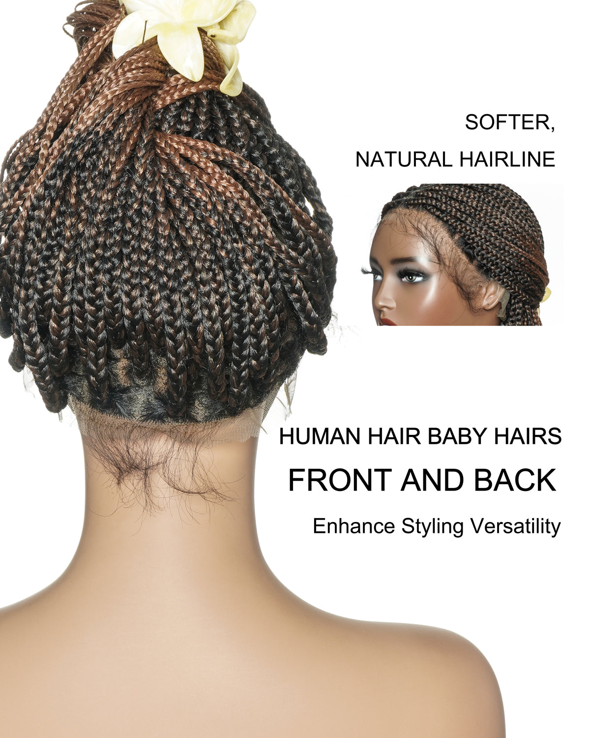 Kora - Pre Bleached Human Hair Lace Lightweight Knotless Swiss HD Lace Box Braided Wig 100 Strands