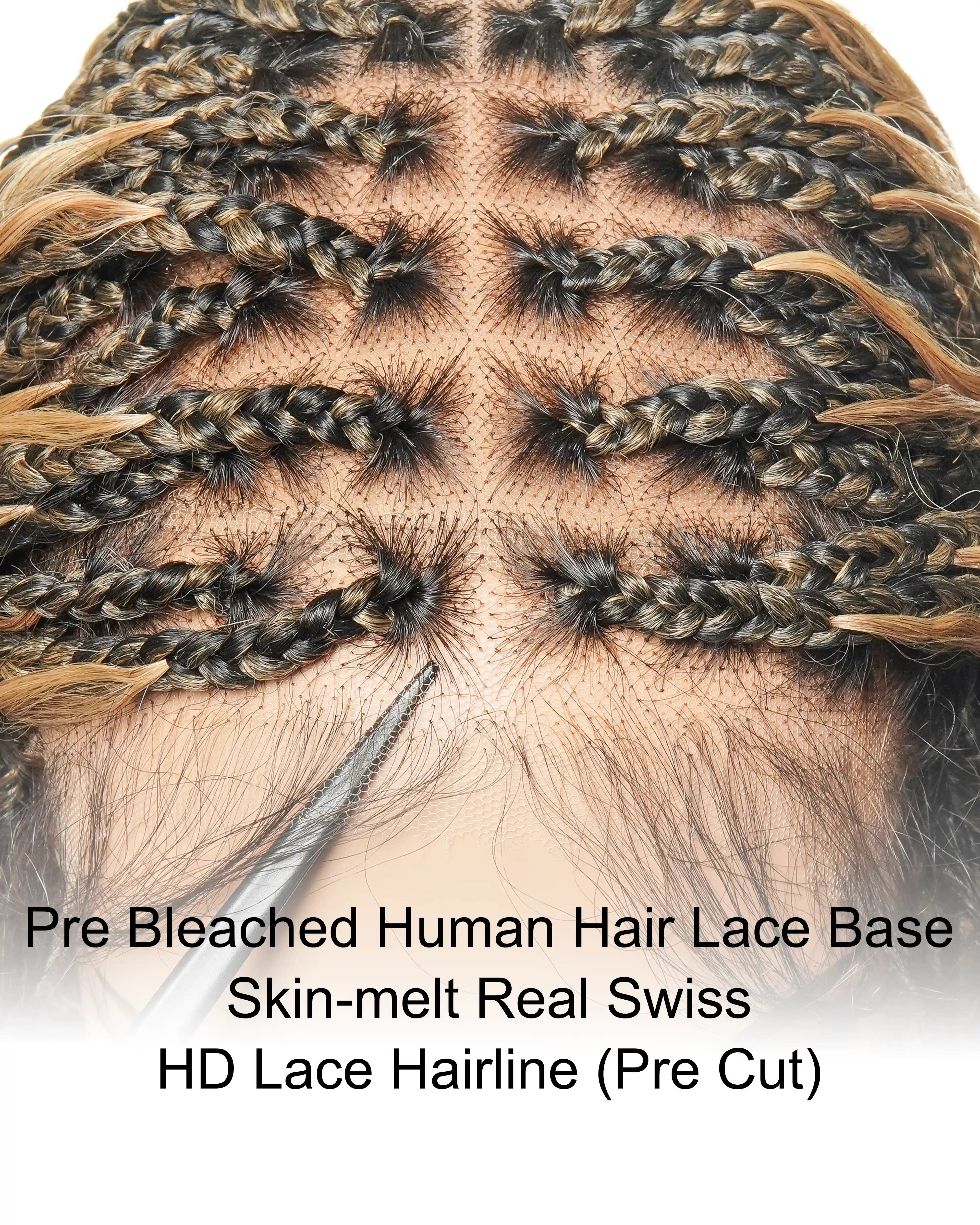 Kiki - Perruque tressée de type Boho, bouclée, en cheveux humains pré-décolorés de 24 pouces, avec base en dentelle suisse HD