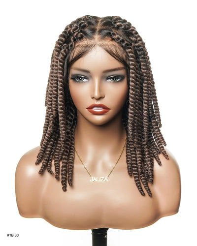 Perruque tressée de 14 pouces, jumbo twist souple pré-décoloré, base en dentelle, HD entièrement en dentelle, cheveux humains
