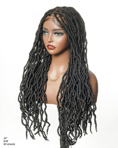 Perruque Lace HD Faux Locs 24" en Cheveux Humains Pré-décolorés, Niveau Salon, Full Lace, 80 Mèches