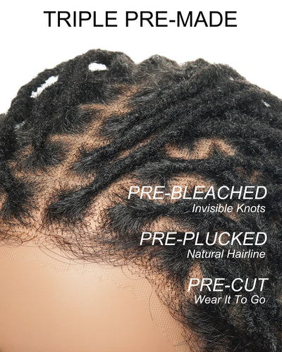 Perruque de 24" en cheveux 100% humains, avec tresses et dreadlocks, lace frontale HD