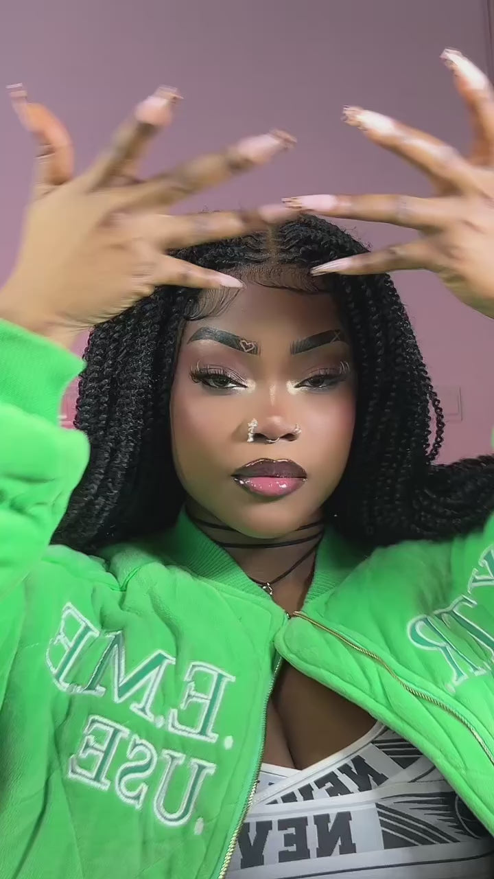 Pona - Perruque tressée Micro Passion Twist en dentelle complète suisse HD de 14 po