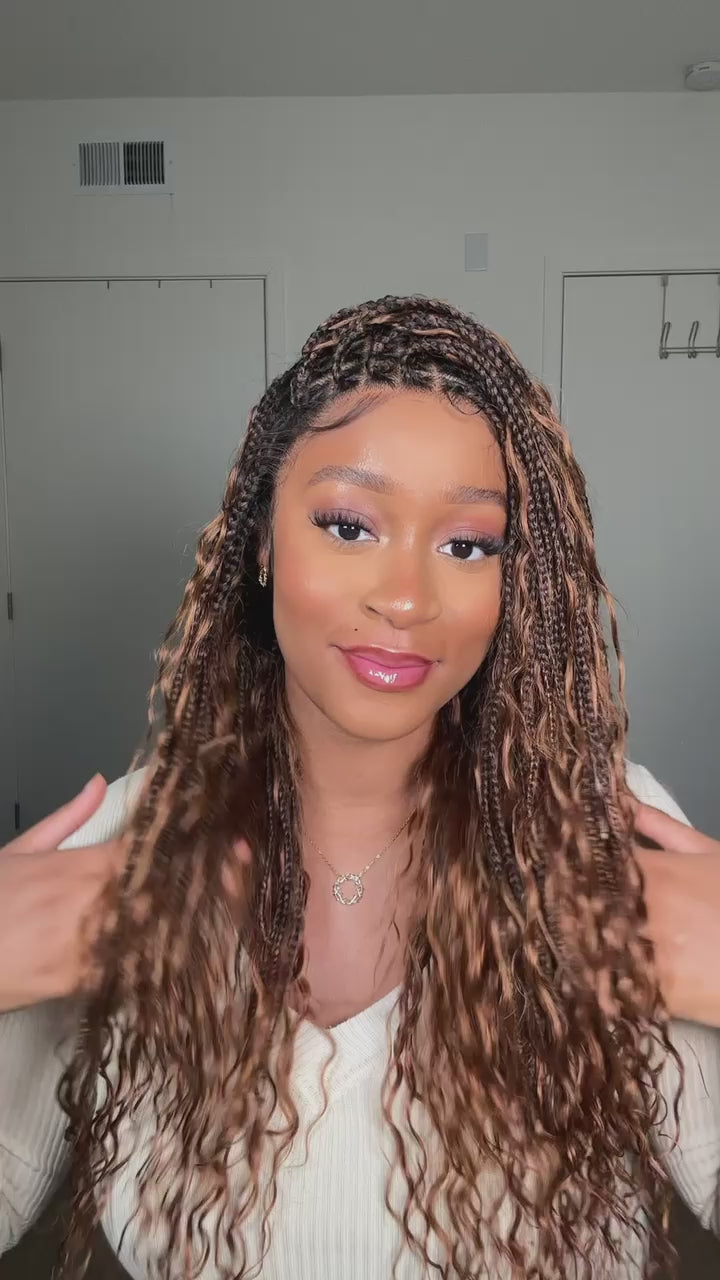 Perruque tressée de 24 po en cheveux humains bouclés légers HD Full Lace de style Boho, d'origine suisse