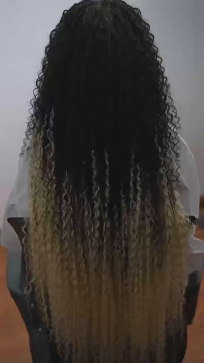 Perruque tressée Diane's 36" avec dentelle, cheveux humains pré-décolorés, style bohème ombré (très volumineuse)