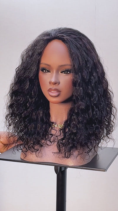 Demi-perruque tressée avec boucles Boho en cheveux humains
