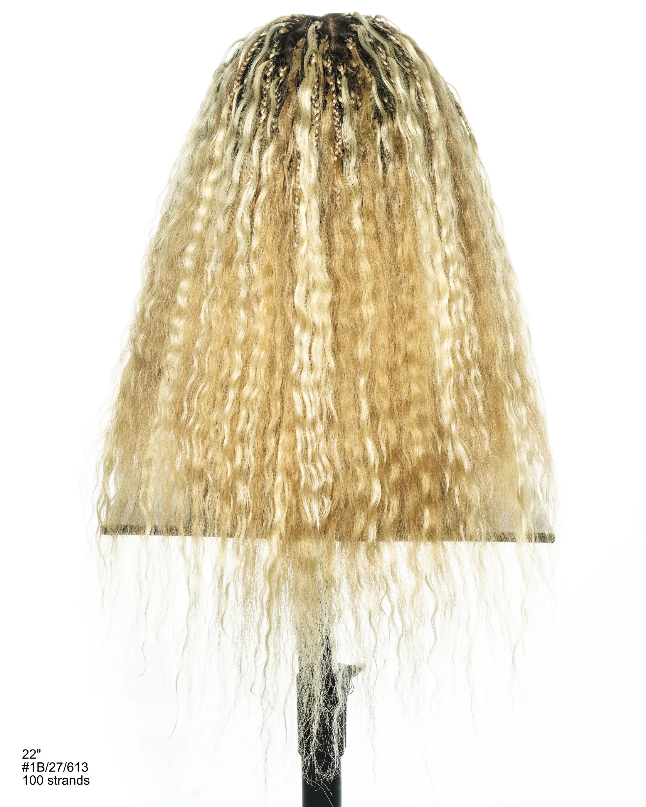 Cheveux humains Super Boho Couleur #27/613 Cheveux humains pré-décolorés Perruque tressée de type Boho sans nœuds avec dentelle, très dense, 100 mèches