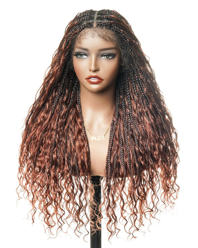 Perruque Ultra Complète 28" Cheveux Humains Châtain Acajou Foncé #33 Tresses Boîtes Bohème Sans Nœuds HD Lace Entière