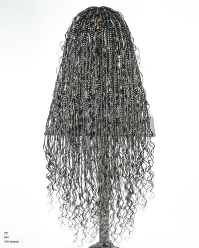 Perrque tressée de 30" style Boho sans nœuds sel et poivre