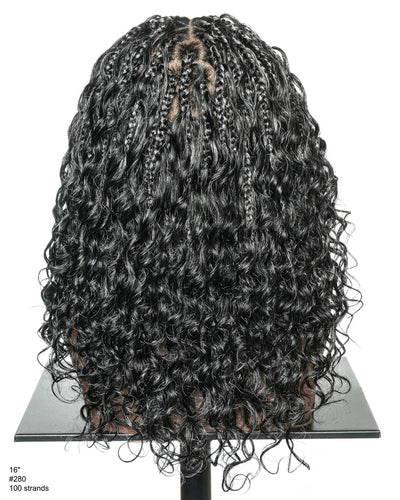 Perruque tressée Boho sans colle avec boucles ondulées profondes de 16 po, style sel et poivre, dentelle complète HD – Mélange de cheveux humains et synthétiques