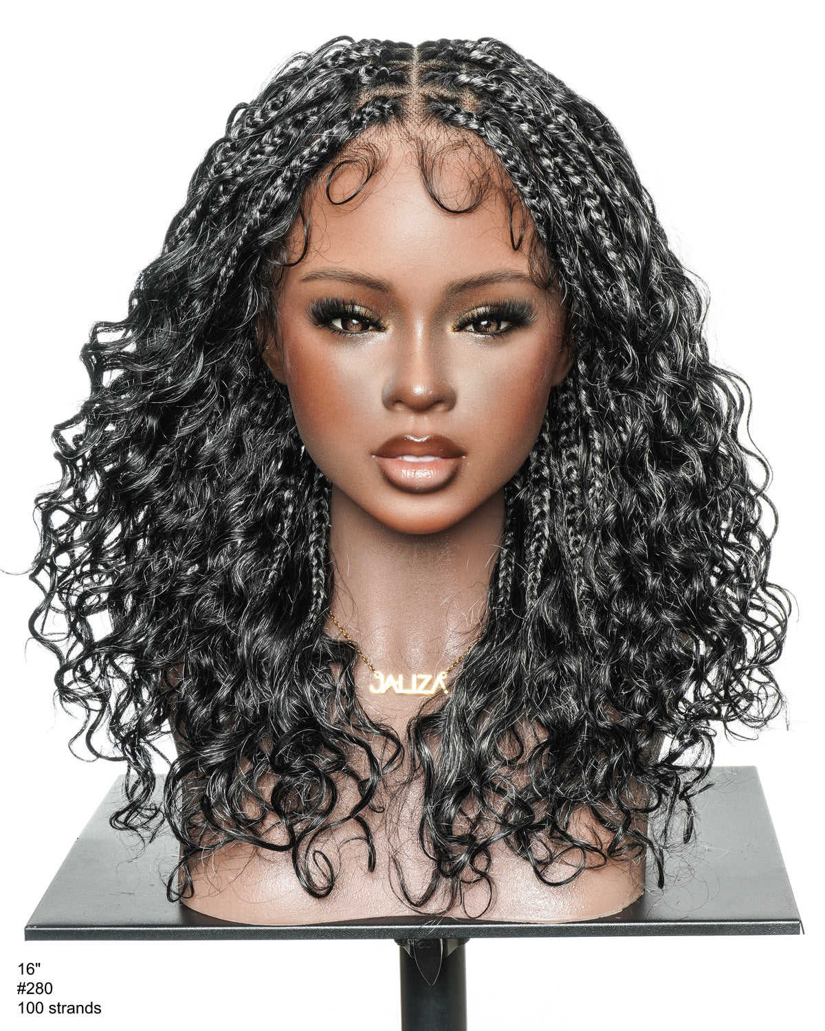 Perruque tressée Boho sans colle avec boucles ondulées profondes de 16 po, style sel et poivre, dentelle complète HD – Mélange de cheveux humains et synthétiques