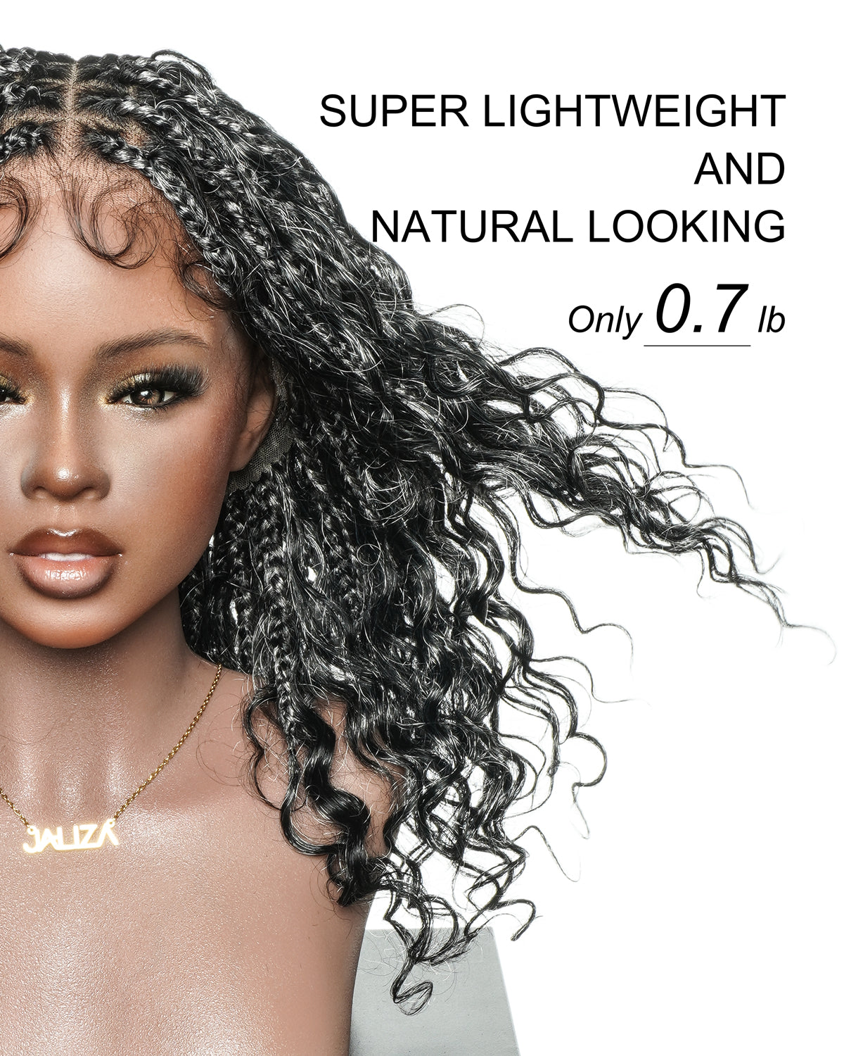 Perruque tressée Boho sans colle avec boucles ondulées profondes de 16 po, style sel et poivre, dentelle complète HD – Mélange de cheveux humains et synthétiques