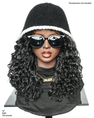 Perruque tressée Boho sans colle avec boucles ondulées profondes de 16 po, style sel et poivre, dentelle complète HD – Mélange de cheveux humains et synthétiques