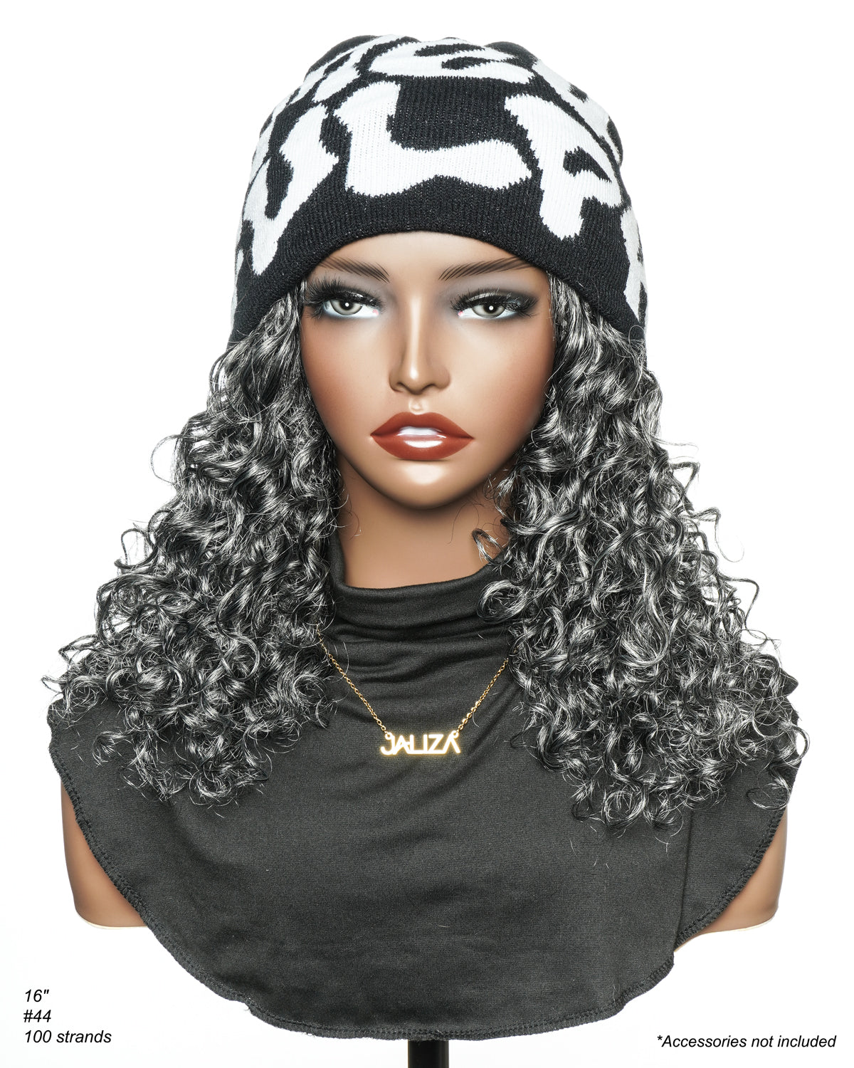Perruque tressée Boho sans colle avec boucles ondulées profondes de 16 po, style sel et poivre, dentelle complète HD – Mélange de cheveux humains et synthétiques