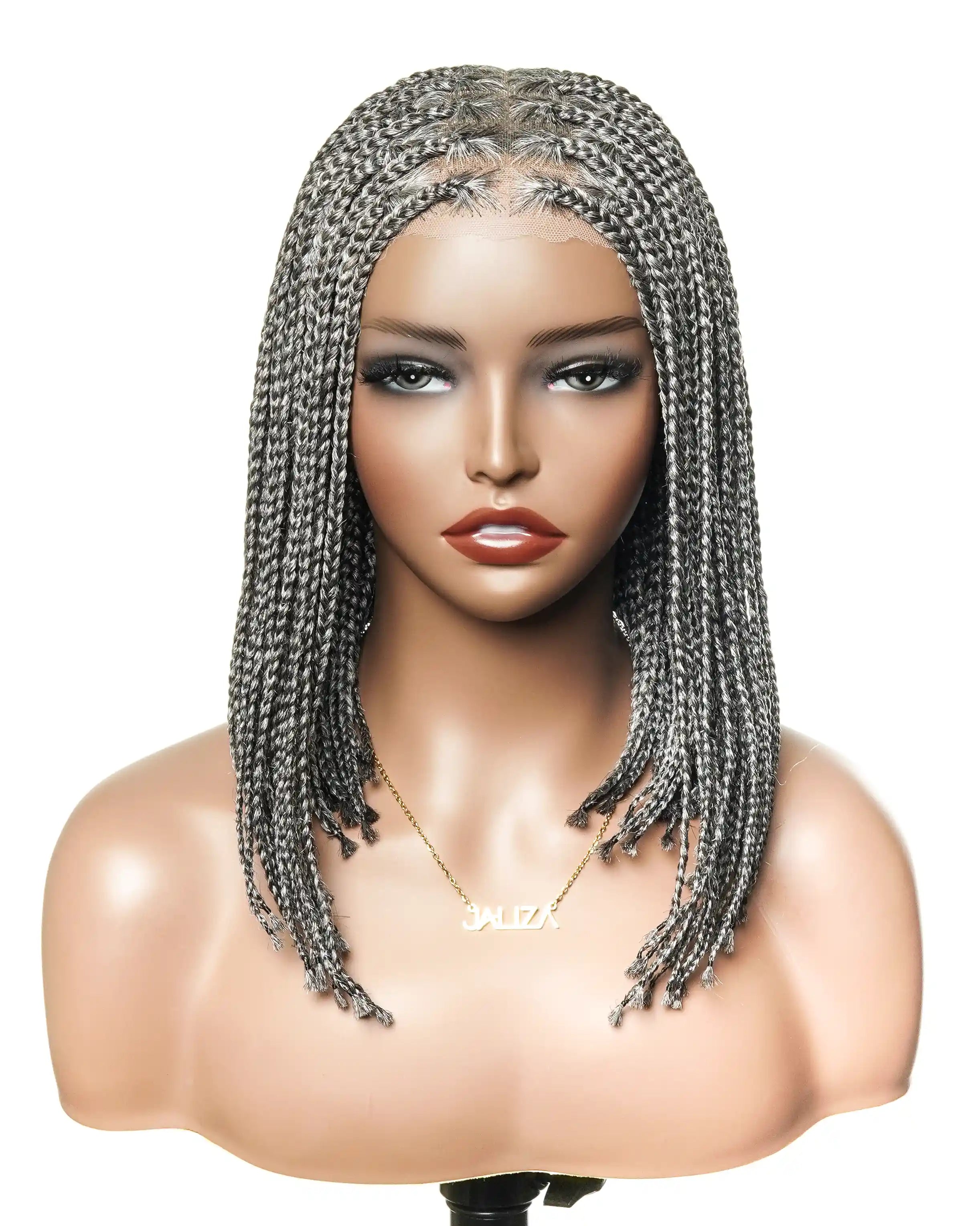 Perruque tressée de type "Bob" 12" sans nœuds, entièrement en dentelle HD
