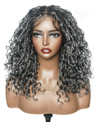 Lola - Perruque Boho Locs suisse HD pré-blanchie de 16 po avec boucles Boho en cheveux naturels