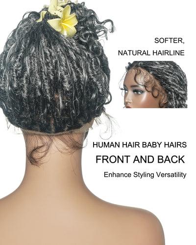 Lola - Perruque Boho Locs suisse HD pré-blanchie de 16 po avec boucles Boho en cheveux naturels