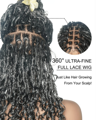 Perruque de Locs Boho sans nœuds en cheveux humains naturels avec boucles Boho et dentelle suisse HD, qualité salon