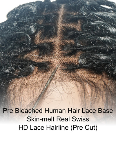 Lola - Perruque Boho Locs suisse HD pré-blanchie de 16 po avec boucles Boho en cheveux naturels