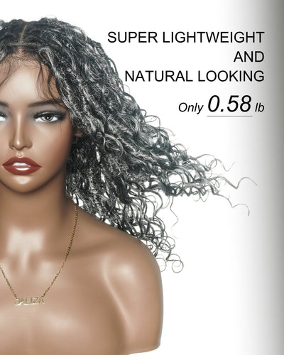 Lola - Perruque Boho Locs suisse HD pré-blanchie de 16 po avec boucles Boho en cheveux naturels